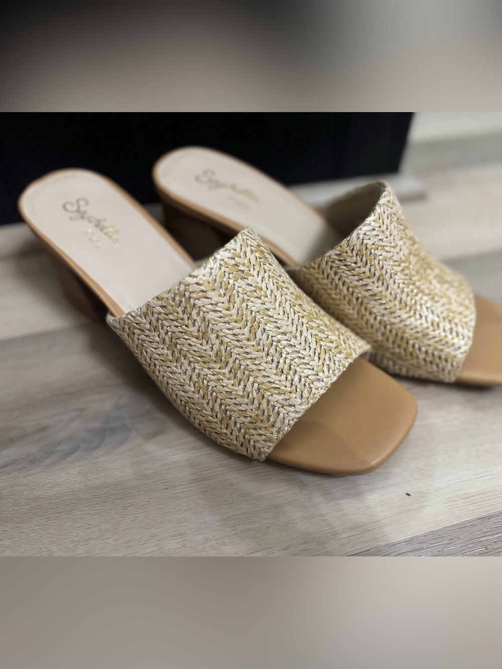 Seychelles Woven Beige Slide Heels